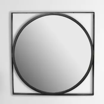 Finebuy Wandspiegel rund, schwarzer Metallrahmen, 54x54cm (FB102492)