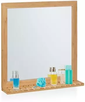 Relaxdays Wandspiegel mit Ablage, Bambus, natur, 61,5x60x12cm (10044716_0)