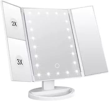 Intirilife Schminkspiegel klappbar mit 22 LED, USB, 1x/2x/3x Vergrößerung, weiß (IL-100434)