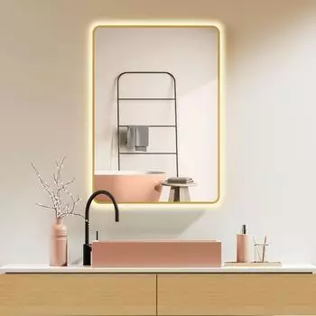 HOKO Arizona Badspiegel mit LED, Metallrahmen gold, 50x70cm, 2700-6500K (Arizona)