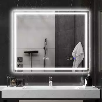 HomCom Badspiegel mit Beleuchtung 100x80 cm LED Silber