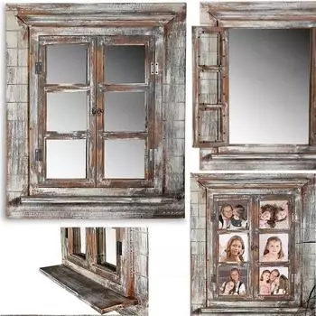 Mucola Wandspiegel mit Fensterl&auml;den Shabby Braun