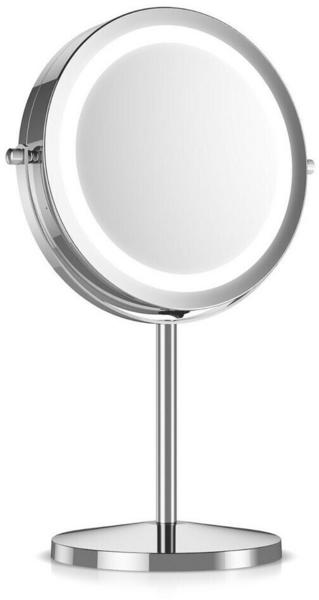 Navaris Kosmetikspiegel mit LED, Ø 15cm, mit Standfuß, 5-fach Vergrößerung, beleuchtet