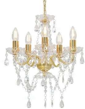 vidaXL Kronleuchter mit Kristallperlen Rund Golden 5 x E14 (281602)