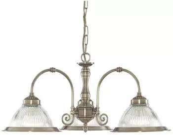 Searchlight American Diner 3-flammige Pendelleuchte, Messing antik, Rippglas (9343-3)