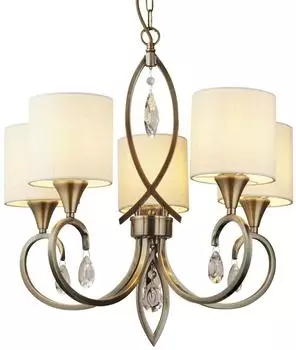 Licht-Erlebnisse Kenzie Kronleuchter 5-flammig Stoff Messing Antik &Oslash;52cm (E14)