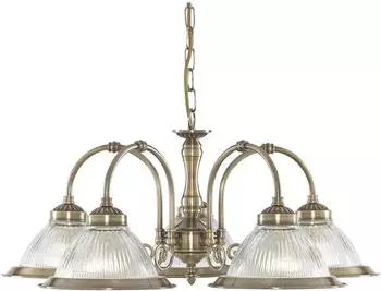 Searchlight American Diner H&auml;ngeleuchte 5-flammig, Antikmessing, Rippenglas (9345-5)