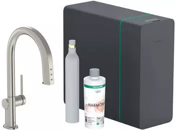 Hansgrohe Aqittura M91 Sodasystem 210 Ausziehauslauf 1jet mit sBox lite Ausladung 215mm edelstahloptik (76839800)