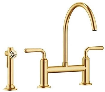Dornbracht Zweiloch-Brückenbatterie Vaia Spülbrausegarnitur Vaia Messing gebürstet 23kt Gold Hochdruck (19815809-28+27731809-28)