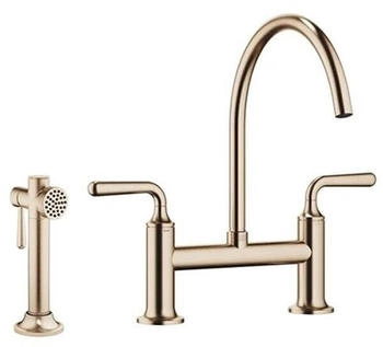Dornbracht Zweiloch-Brückenbatterie Vaia Spülbrausegarnitur Vaia Champagne gebürstet 22kt Gold Hochdruck (19815809-46+27718809-46)