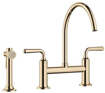 Dornbracht Zweiloch-Brückenbatterie Vaia Spülbrausegarnitur Vaia Messing 23kt Gold Hochdruck (19815809-09+27731809-09)
