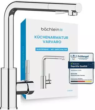 Bächlein Varvaro Küchenarmatur 360° schwenkbar, ausziehbare Brause, Edelstahl, Chrom