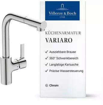 Villeroy & Boch Variaro Küchenarmatur Hochdruck, ausziehbare Brause, chrom (TVK13100100061)