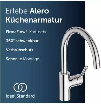 Ideal Standard Alero Küchenarmatur 360° schwenkbarer Auslauf, Schnellmontage (BE189AA)