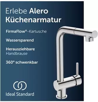Ideal Standard Alero K&uuml;chenarmatur, herausziehbare Handbrause, wassersparend, Chrom (BE188AA)