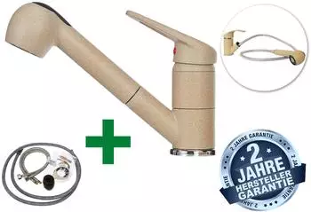 Laveo DAGA ausziehbare K&uuml;chenarmatur Einhebel, 2 Strahlarten, beige