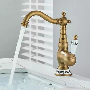LuxusKollektion Waschtischarmatur Einhebelmischer, antikes Messing, 360&deg; Schwenkauslauf
