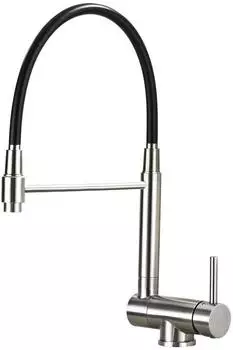 LuxusKollektion K&uuml;chenarmatur ausziehbar, klappbar, 360&deg; schwenkbar, geb&uuml;rsteter Edelstahl, silber