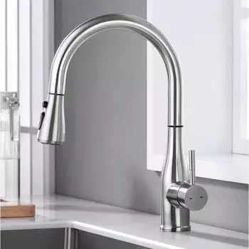 LuxusKollektion YUANNY Küchenarmatur ausziehbar, 3 Strahlarten, 360°, Nickel gebürstet