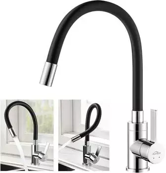 LuxusKollektion K&uuml;chenarmatur schwarz, flexibler Auslauf, 360&deg; drehbar, Hochdruck