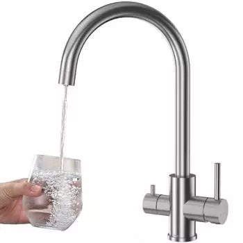 LuxusKollektion 3-Wege-K&uuml;chenarmatur 2 Hebel, 360&deg; drehbar, geb&uuml;rstetes Silber