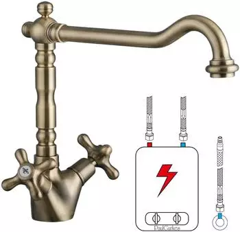 PaulGurkes Retro Küchenarmatur Niederdruck, Bronze, 360° schwenkbar (PG59T4-ND-B)