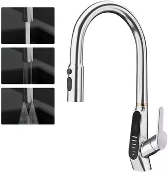 Mai & Mai MS-8085 Küchenarmatur ausziehbar, 360° schwenkbar, LED-Anzeige, silber (MS-8085)