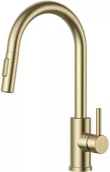 LuxusKollektion K&uuml;chenarmatur mit Ausziehbrause, hoher Bogen, 360&deg; schwenkbar, geb&uuml;rstetes Gold