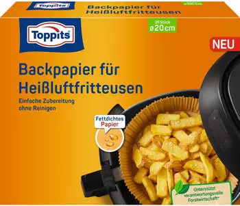 Toppits Backpapier f&uuml;r Hei&szlig;luftfritteusen 20cm braun 20 St&uuml;ck
