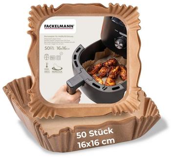 Fackelmann Backpapier für Heißluftfritteuse, 16 cm, eckig, beschichtet, öl- und wasserfest, 50 Stück Perfekt für fettige Speisen
