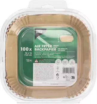 Papstar 100 x Backpapierzuschnitte f&uuml;r Hei&szlig;luftfritteusen, 16 x 16 cm x 4,5 cm braun