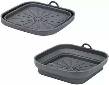 Metaltex Silikonkorb quadratisch f&uuml;r Airfryer 21,5 cm faltbar Grau