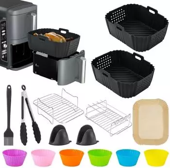 LuxusKollektion Zubehör-Set für Doppelkorb-Heißluftfritteusen 7,6L-9,5L, 18 Teile