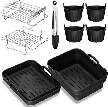 LuxusKollektion Airfryer Zubehör 9-teiliges Set, BPA-frei, Silikon & Edelstahl, Ninja Dual Zone 9,5L