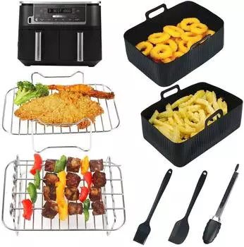 LuxusKollektion Heißluftfritteuse Zubehör-Set 7-teilig, Silikon-Einlagen & Grillroste (AF400EU)