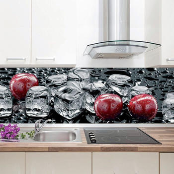 Rodnik Küchenrückwand Wandverkleidung ABS-Platte | Hochwertig, wasserfest, kratzest, pflegeleicht | für alle Räume| Eiswürfel und Kirschen 60x200cm
