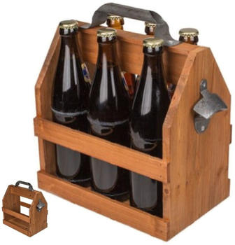 Out Of The Blue Holz Flaschenhalter Flaschenträger für 6 Flaschen a 0,5 l mit Metall Flaschenöffner