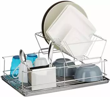 Relaxdays Abtropfgestell 10020383, 2 Etagen, Geschirr und Besteck, Edelstahl, 48x23x32cm, silber