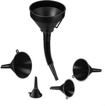 Relaxdays Trichter 10032592, schwarz, Kunststoff, verschiedene Größen, mit Schlauch, 5-teiliges Set