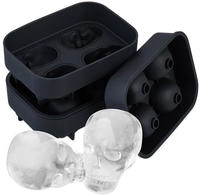 Relaxdays Totenkopf Eisw&uuml;rfelform, 2er Set, Silikon, Halloween, 4 Einzelne