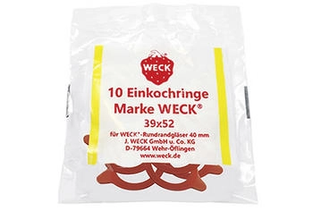 Weck 10 Stk. Einkochringe RR40 39x52, Einmachgläser, Rot