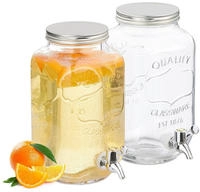 Getr&auml;nkespender 2er Set, Limobeh&auml;lter 3,5 L, Zapfhahn & Deckel, Wasserspender, Glas