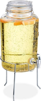 Relaxdays Getränkespender mit Ständer, Limobehälter 5 L, Zapfhahn, , Glas, Bügelverschluss, transparent