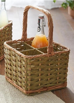 Dekoleidenschaft Flaschenkorb Olivgrün aus Weide & Polyrattan für 4 Flaschen,
