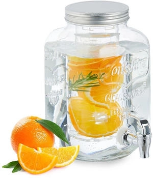 Relaxdays Getränkespender mit Einsatz, Zapfhahn & Deckel, 4 Liter, Glas, , Limonadenspender, transparent