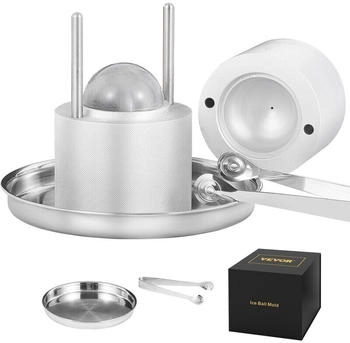 VEVOR Eiswürfelformen Satz 60 Eiskugel mit Eiszange Tropfschale Alu silber