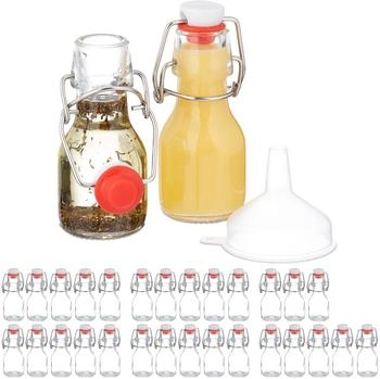 Relaxdays Kleine Flaschen mit Bügelverschluss Set Rot,Transparent,Weiß