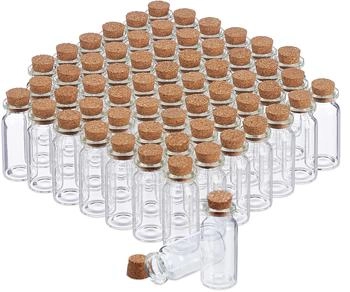 Relaxdays transparent Glasfl&auml;schchen mit Korken, 60 St&uuml;ck, Mini Fl&auml;schchen f&uuml;r &Ouml;l, Gew&uuml;rze, Kr&auml;uter, Sand, 10 ml, Deko, Glas