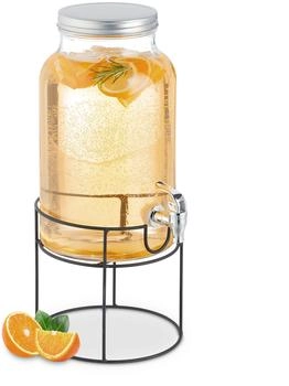 Relaxdays Getränkespender mit Ständer, Zapfhahn & Deckel, 6 Liter, Glas, Wasserspender, Limonadenspender, transparent - mehrfarbig Glas 10049855_817