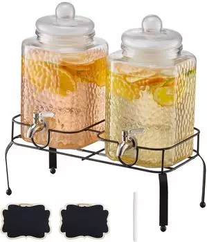VEVOR Getr&auml;nkespender 2er-Set 5,5L Glas mit Metallst&auml;nder & Edelstahlhahn (GY-B007)